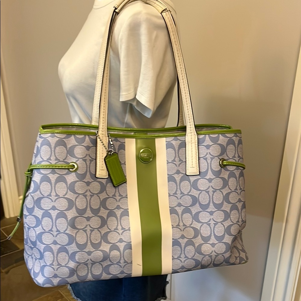 Coach Blue and Green Tote Bag